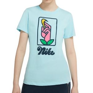 NWT! Nike women’s sportswear cotton retro T-shirt rose hand logo glacier Small